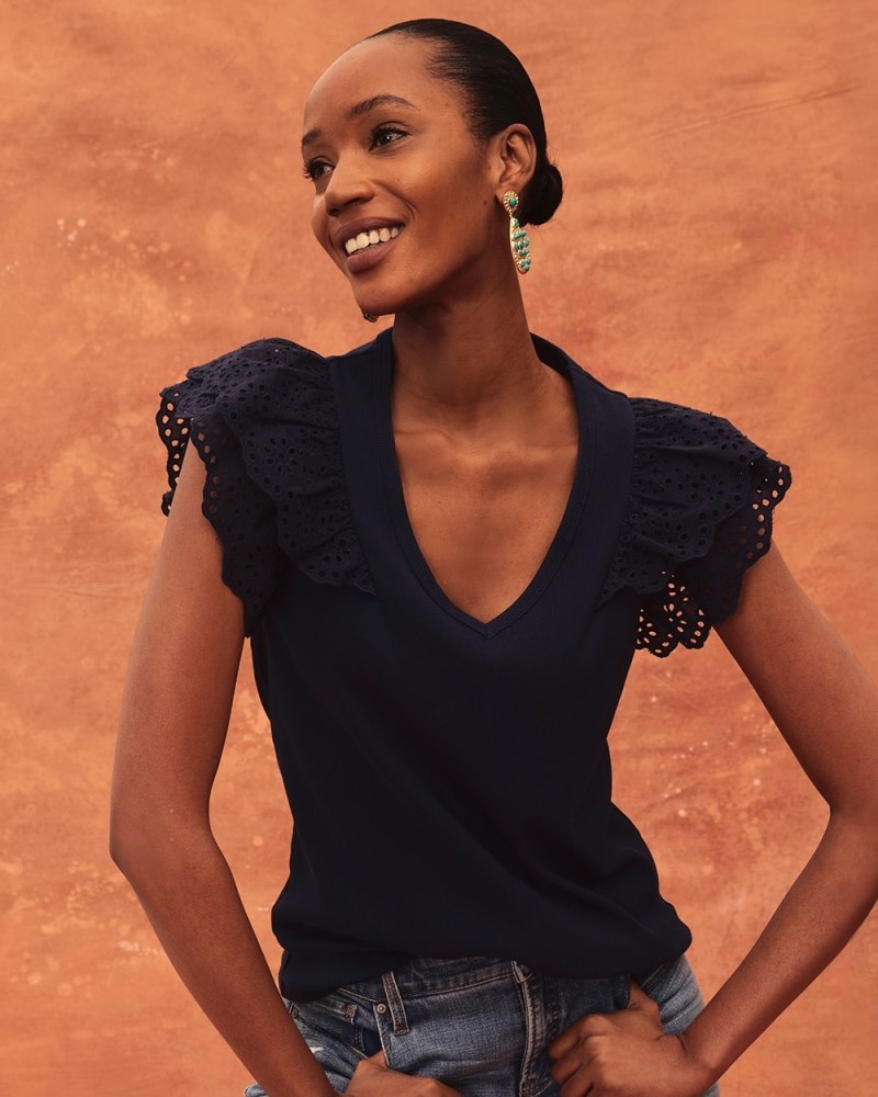 Unisex Ribbed Knit T-Shirt - Navy