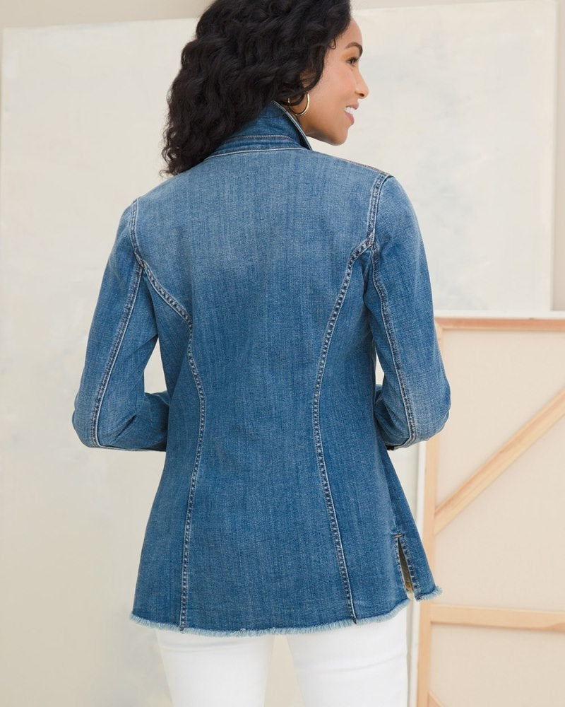 Unisex Relaxed Denim Jacket in Navy